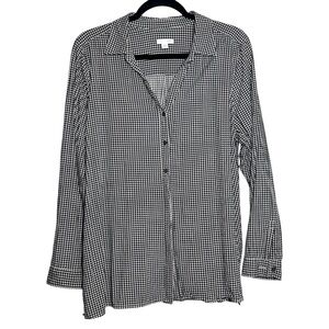 J. Jill Top Houndstooth Black White Button Down Shirt Womens Size Large Career